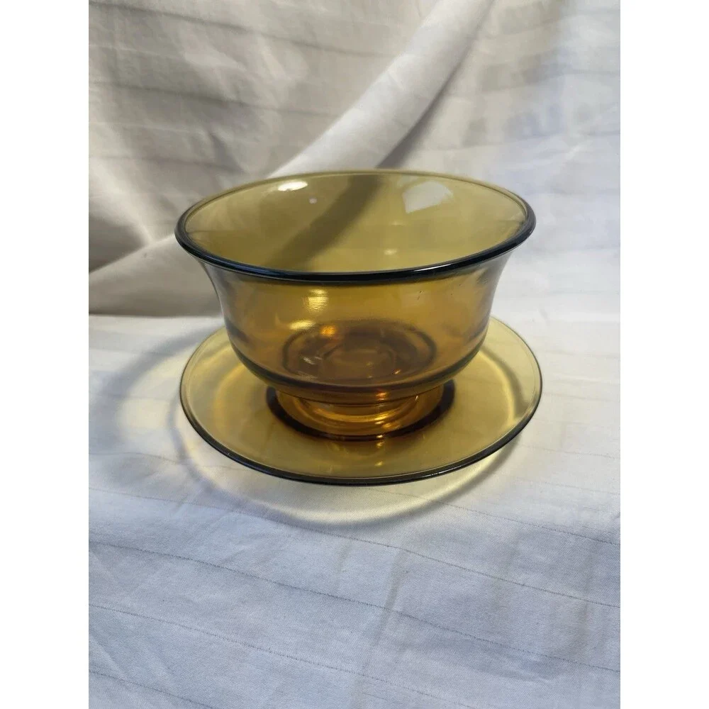 Vintage Amber Glass Bowl and Plate Set